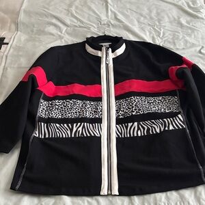Multiples Black and Red Bomber Jacket with Animal Print